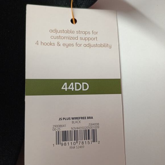 Joyspun Plus Wirefree Full Coverage Bra Women's Size 44DD Black Smooth Wings - Picture 3 of 5